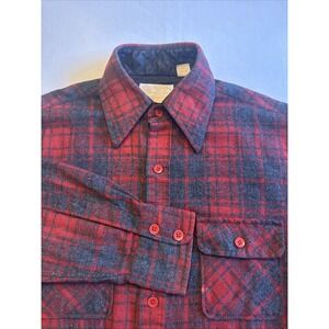 Vtg 60s 70s Sears Kings Road Buffalo Flannel Plaid Wool Shirt Jacket Mens Large